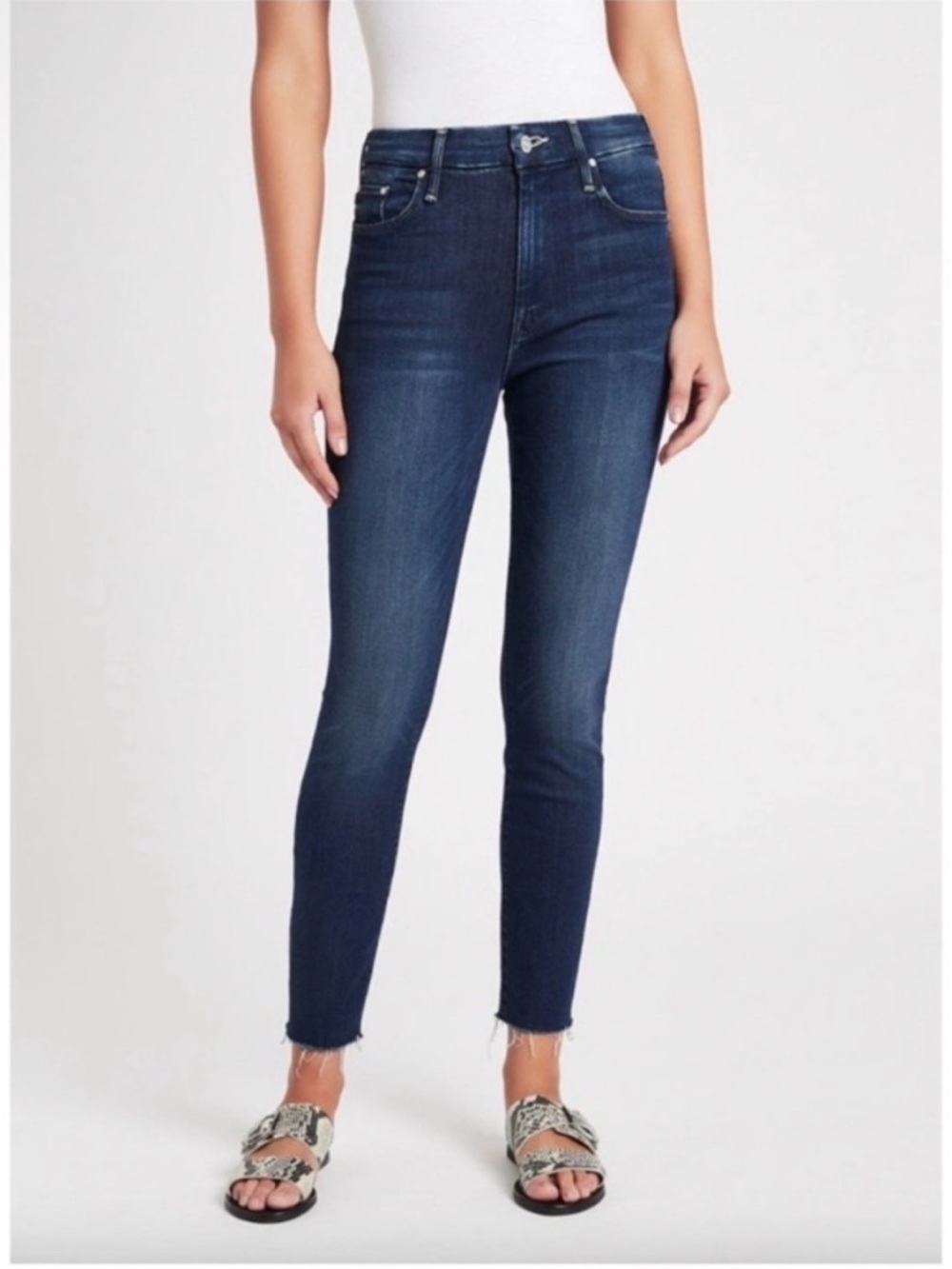 MOTHER high waisted the looker denim fray skinny jeans